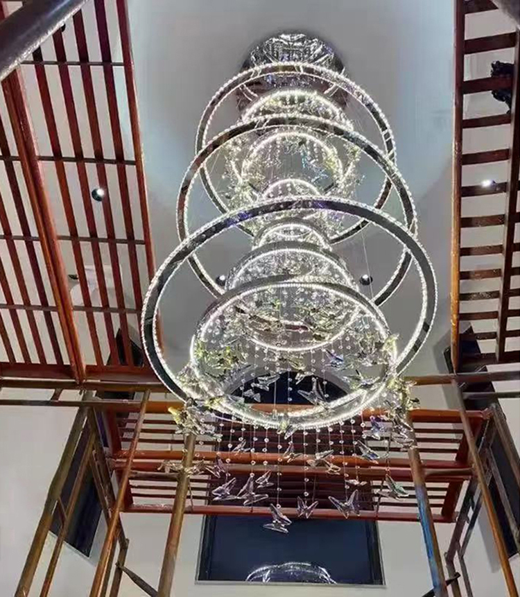Luxury Custom Lighting Indoor Decoration Hotel Lobby Villa Staircase Ring Butterfly Crystal Led Chandelier (6) Luxury Custom Lighting Indoor Decoration Hotel Lobby Villa Staircase Ring Butterfly Crystal Led Chandelier (6)