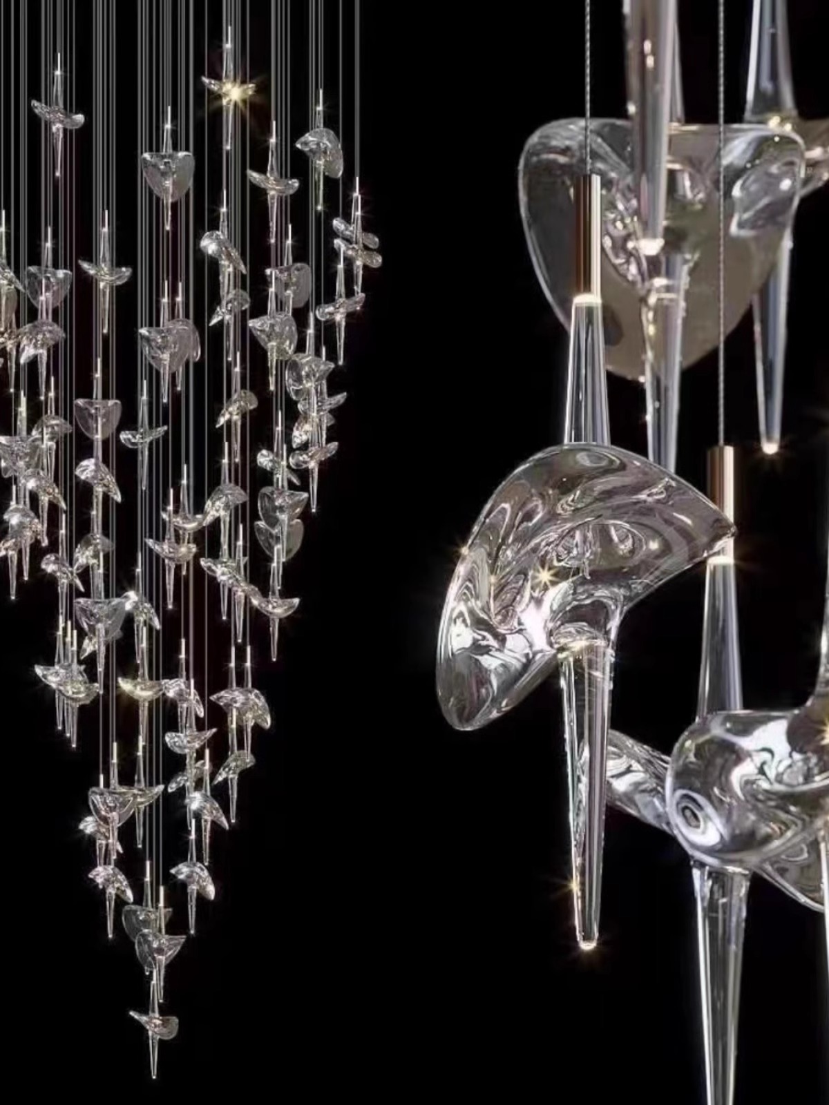 Custom Large Project LED Blown Glass Chandelier Fantasy Clear Spaceship Modern Hotel Lobby Villa Pendant Light (4) Custom Large Project LED Blown Glass Chandelier Fantasy Clear Spaceship Modern Hotel Lobby Villa Pendant Light (4)