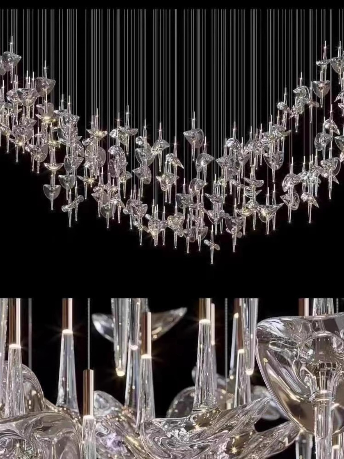 Custom Large Project LED Blown Glass Chandelier Fantasy Clear Spaceship Modern Hotel Lobby Villa Pendant Light (1) Custom Large Project LED Blown Glass Chandelier Fantasy Clear Spaceship Modern Hotel Lobby Villa Pendant Light (1)