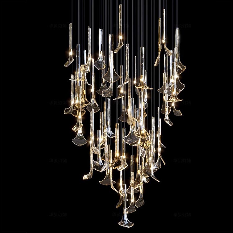 Modern Hotel Lobby Glass Chandelier Pendant Lights Villa Stairs Custom Stainless Steel Chandeliers