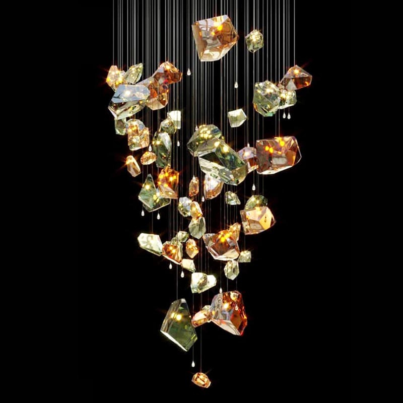 Custom Project Hanging Light Luxury Modern Glass Ceiling Chandeliers Pendant Lighting Hotel Banquet Hall Stairs Lamp