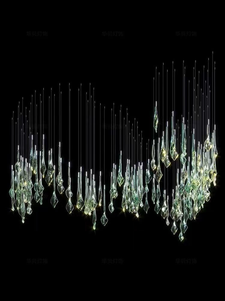 Modern Hotel Lobby Glass Chandelier Pendant Lights Villa Stairs Custom Stainless Steel Chandeliers (10)