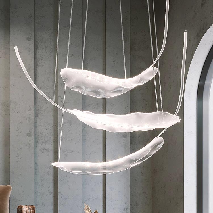 Hotel Lobby Glass Leaf Chandelier Villa Banquet Hall Art Glass Custom Lamps Chandeliers Pendant Lighting