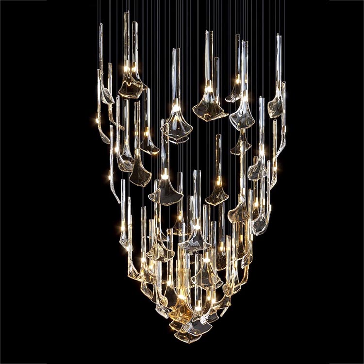 Modern Hotel Lobby Glass Chandelier Pendant Lights Villa Stairs Custom Stainless Steel Chandeliers
