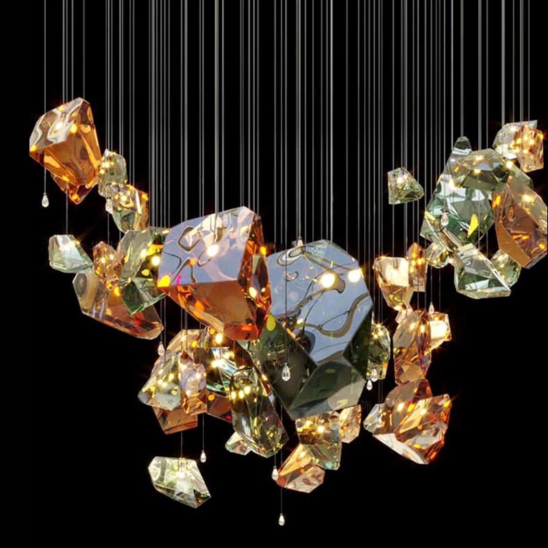 Custom Project Hanging Light Luxury Modern Glass Ceiling Chandeliers Pendant Lighting Hotel Banquet Hall Stairs Lamp