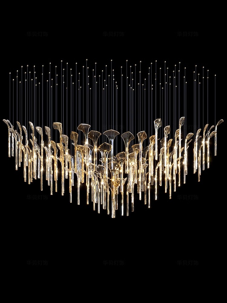 Modern Hotel Lobby Glass Chandelier Pendant Lights Villa Stairs Custom Stainless Steel Chandeliers (11)