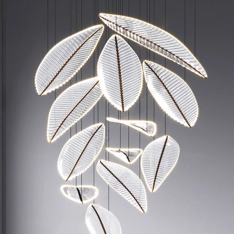 Hotel Lobby Glass Leaf Chandelier Villa Banquet Hall Art Glass Custom Lamps Chandeliers Pendant Lighting