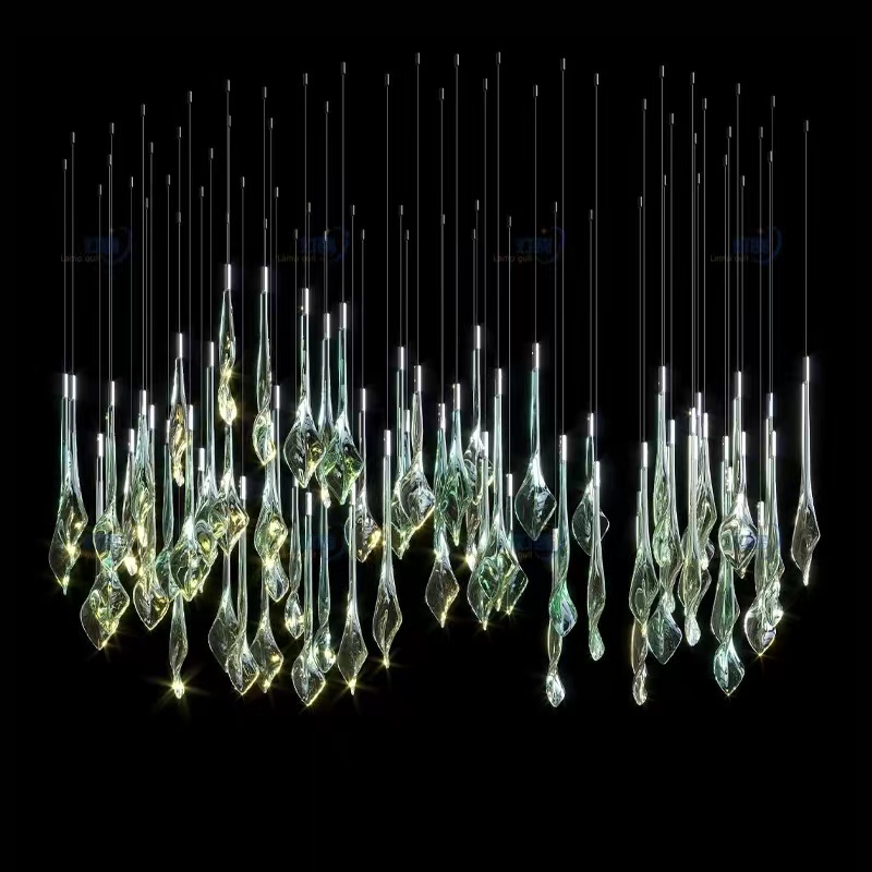 Modern Hotel Lobby Glass Chandelier Pendant Lights Villa Stairs Custom Stainless Steel Chandeliers