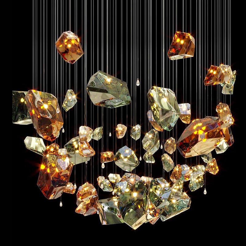 Custom Project Hanging Light Luxury Modern Glass Ceiling Chandeliers Pendant Lighting Hotel Banquet Hall Stairs Lamp