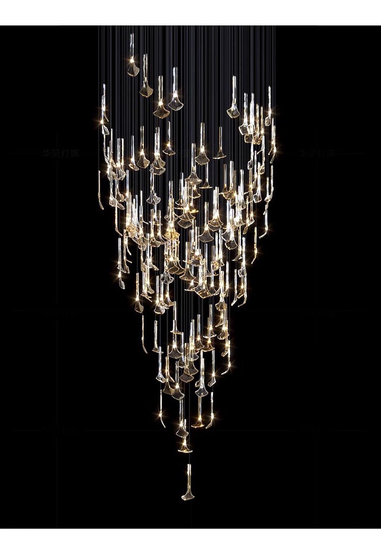 Modern Hotel Lobby Glass Chandelier Pendant Lights Villa Stairs Custom Stainless Steel Chandeliers (13)
