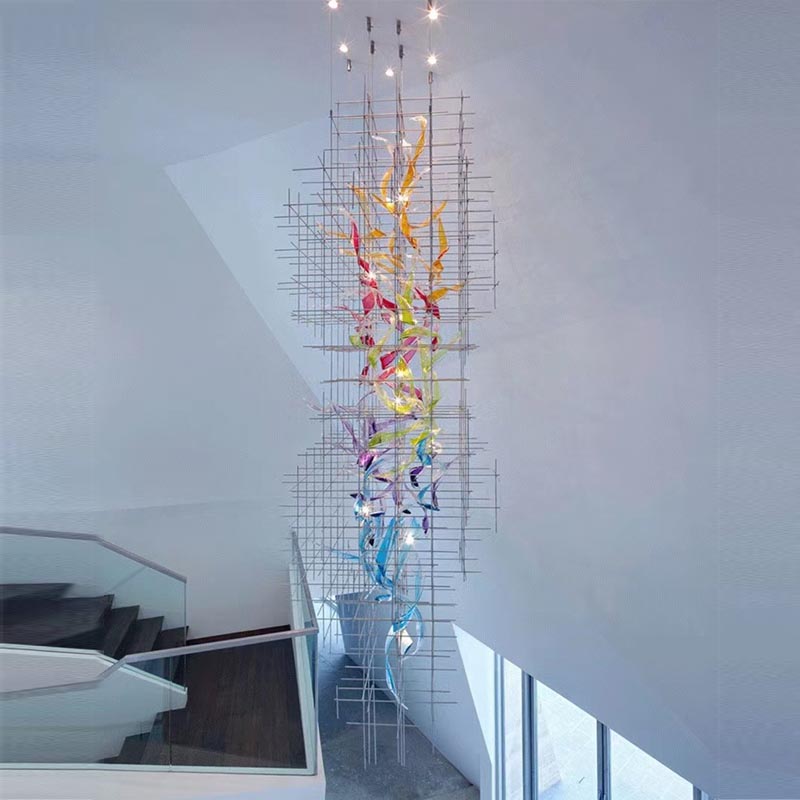 Modern Project Design Staircase Banquet Hall Hotel Lobby Modern Project Non-standard Custom Hotel Hand Blown Glass Chandeliers