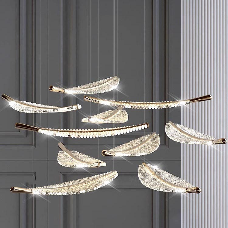 Hotel Lobby Glass Leaf Chandelier Villa Banquet Hall Art Glass Custom Lamps Chandeliers Pendant Lighting