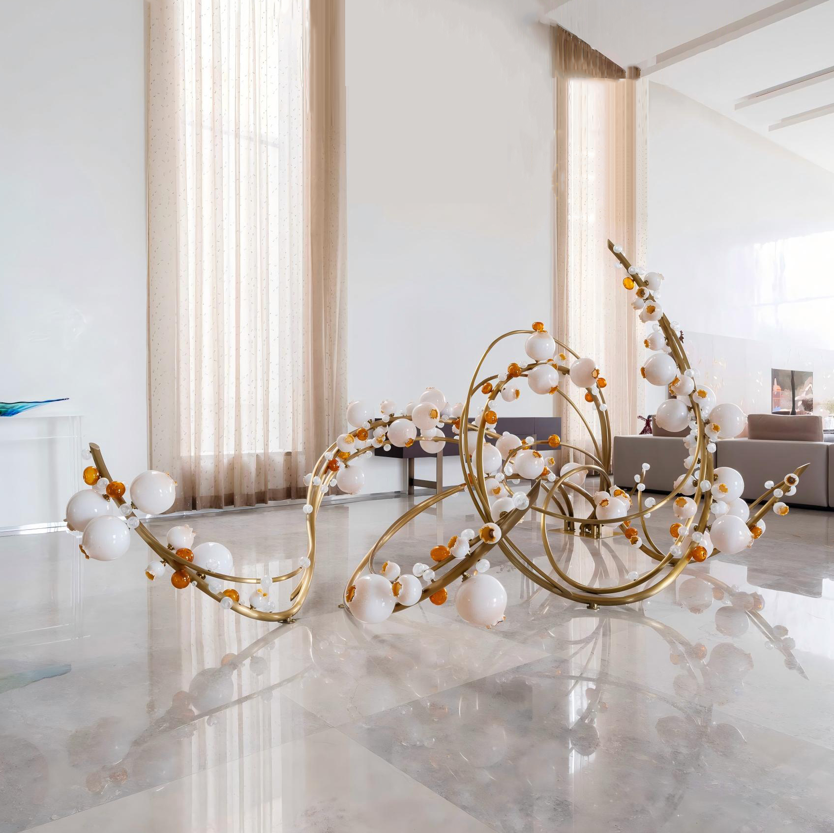 Engineering Decoration Hotel Lobby Villa Hall Modern Minimalist Glass Stainless Steel Custom Chandelier Pendant Light