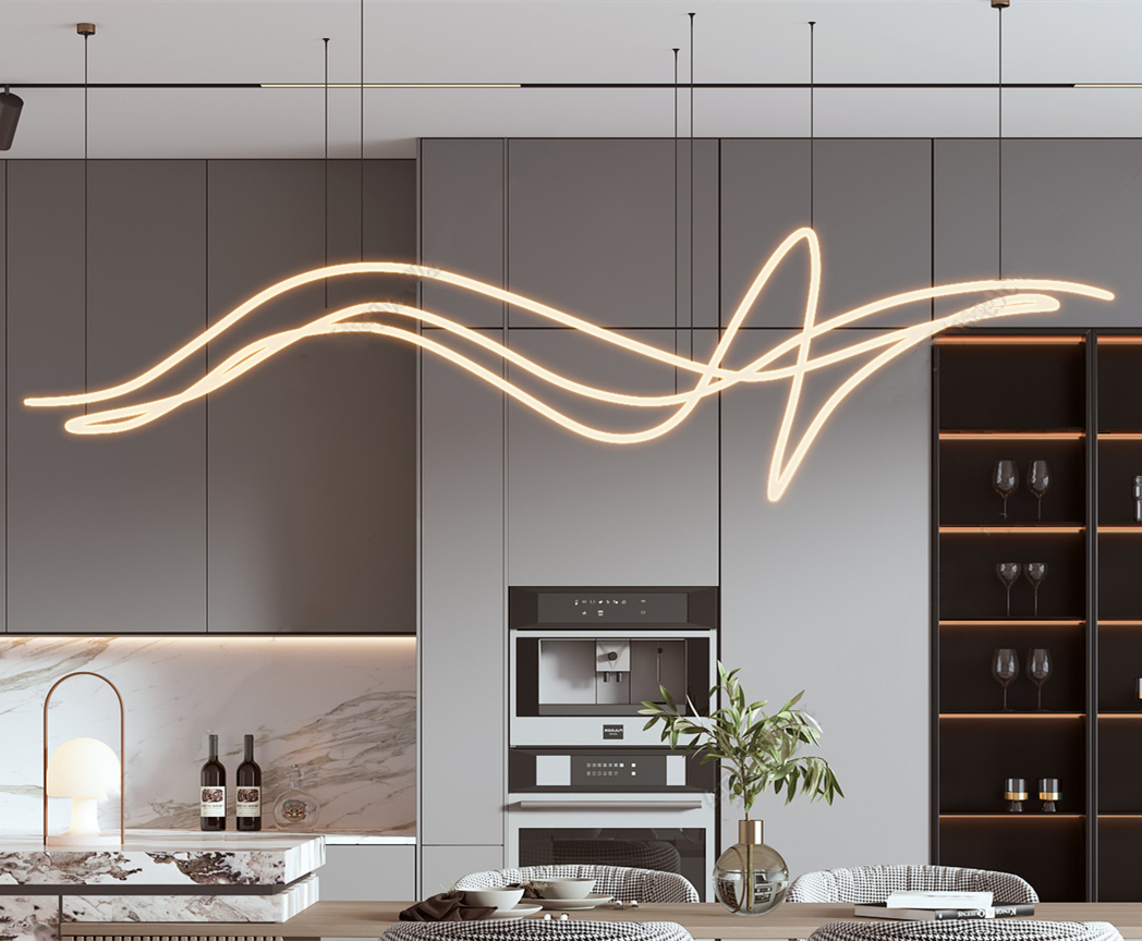 Interior Decoration Ceiling Slats High Bay Black and White Modern Custom Linear Led Pendant Lighting Chandelier (10)