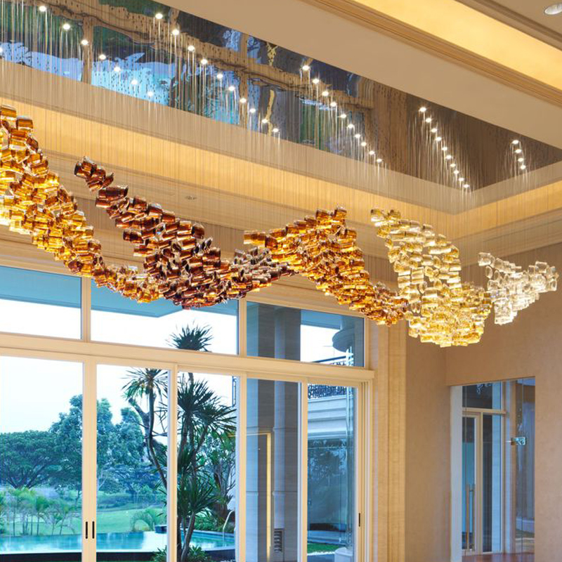 Custom Project Banquet Hall Hanging Pendant Light Large Luxury Modern Hotel Glass Ceiling Chandelier Lamp