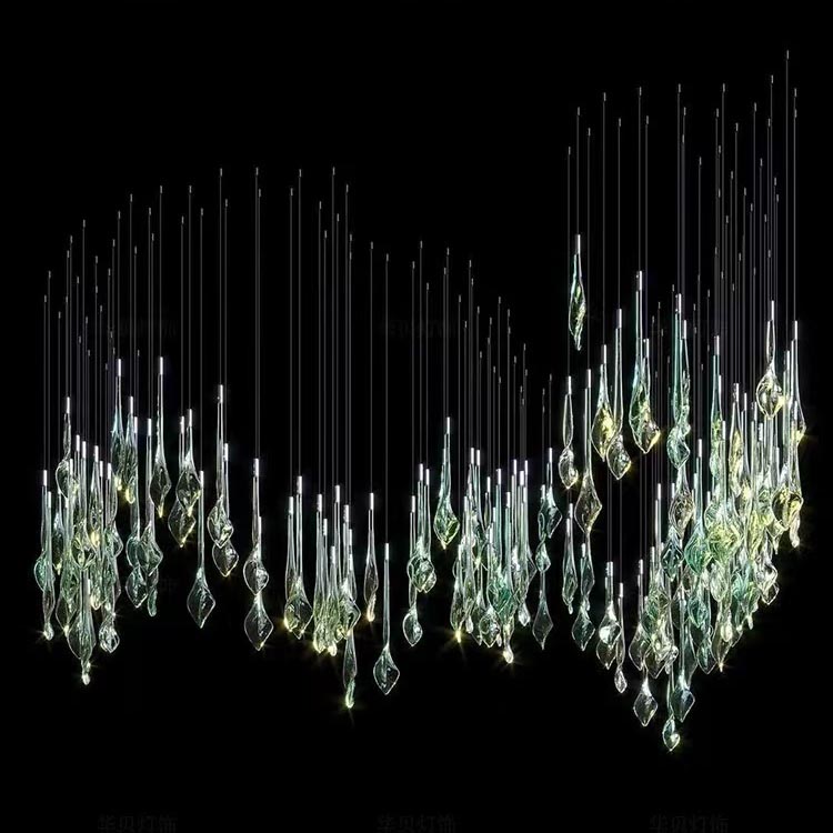Modern Hotel Lobby Glass Chandelier Pendant Lights Villa Stairs Custom Stainless Steel Chandeliers