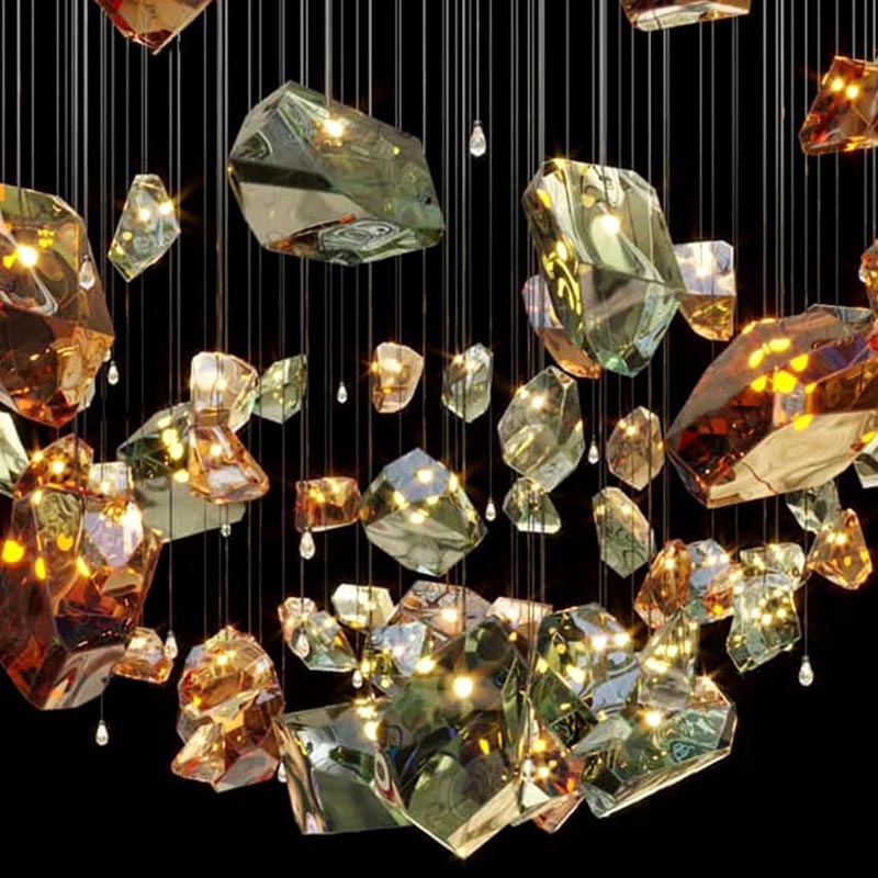 Custom Project Hanging Light Luxury Modern Glass Ceiling Chandeliers Pendant Lighting Hotel Banquet Hall Stairs Lamp