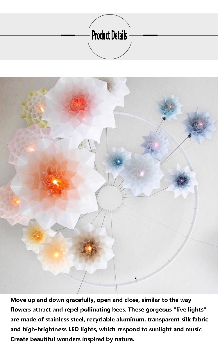 Large Electric Flowers Led Open and Close Lighting Automatically Mechanical Kinetic Lifting Flower Electrical Chandelier (14)