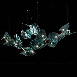 Customized Chandeliers Contemporary Glass White Lotus Leaves LED Hanging Pendant Light