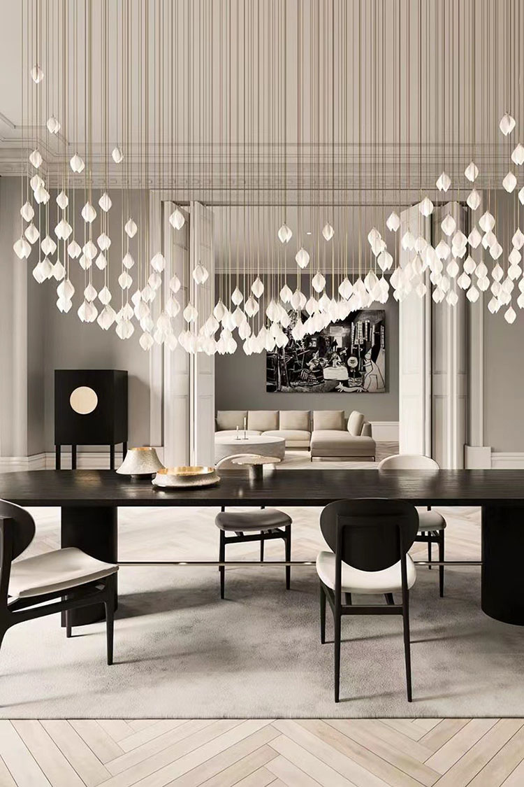 Creative Glass Ceramic Chandelier Villa Spiral Staircase Hotel Lobby Engineering Living Room Oval Shape Pendant Light
