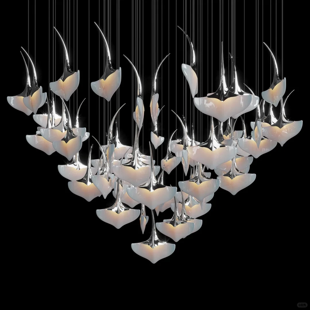 Professional Custom Fan-shaped ceramic Crystal Glass Chandelier Luxury Modern Lighting