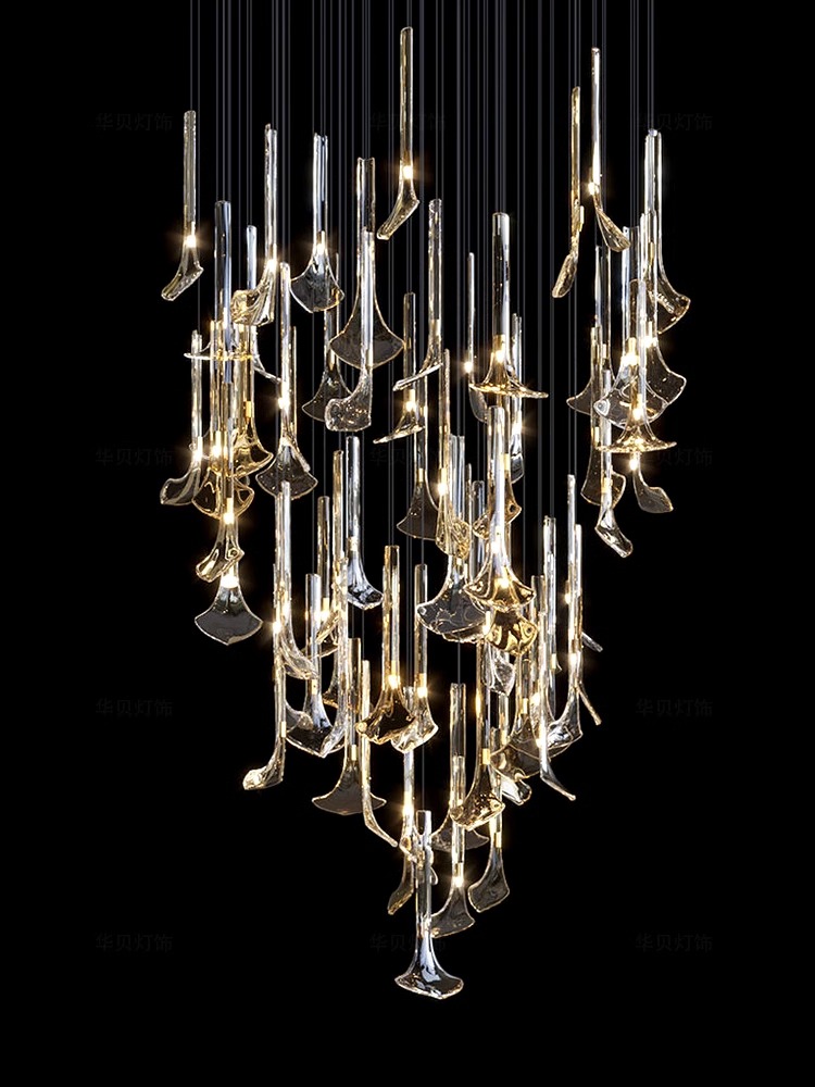 Modern Hotel Lobby Glass Chandelier Pendant Lights Villa Stairs Custom Stainless Steel Chandeliers (8)