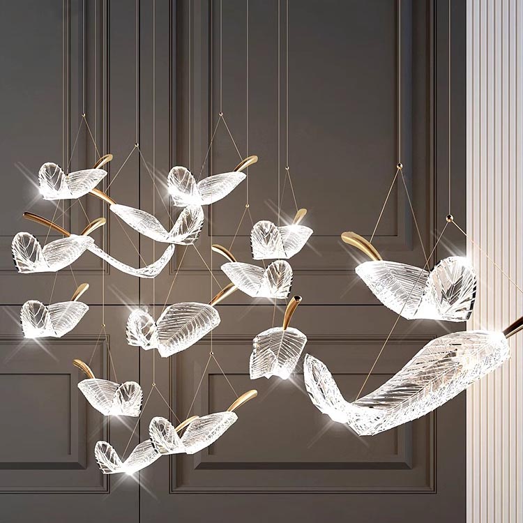 Hotel Lobby Glass Leaf Chandelier Villa Banquet Hall Art Glass Custom Lamps Chandeliers Pendant Lighting