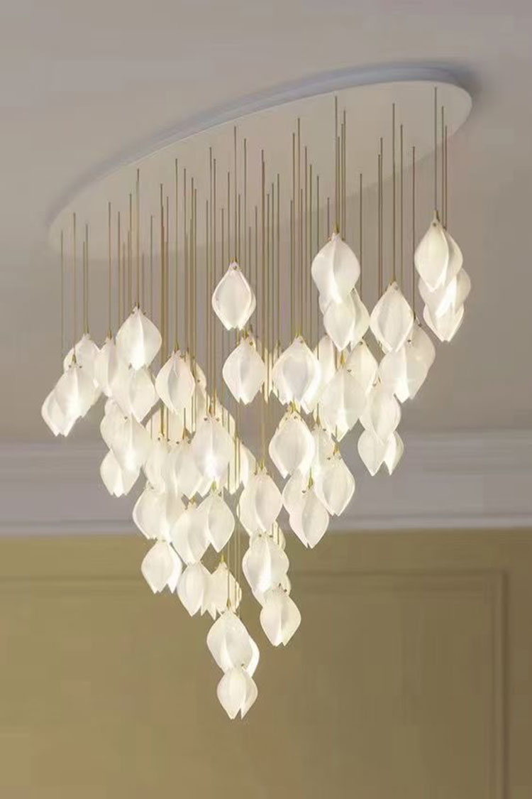 Creative Glass Ceramic Chandelier Villa Spiral Staircase Hotel Lobby Engineering Living Room Oval Shape Pendant Light