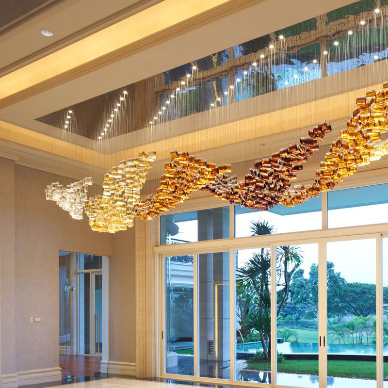 Custom Project Banquet Hall Hanging Pendant Light Large Luxury Modern Hotel Glass Ceiling Chandelier Lamp
