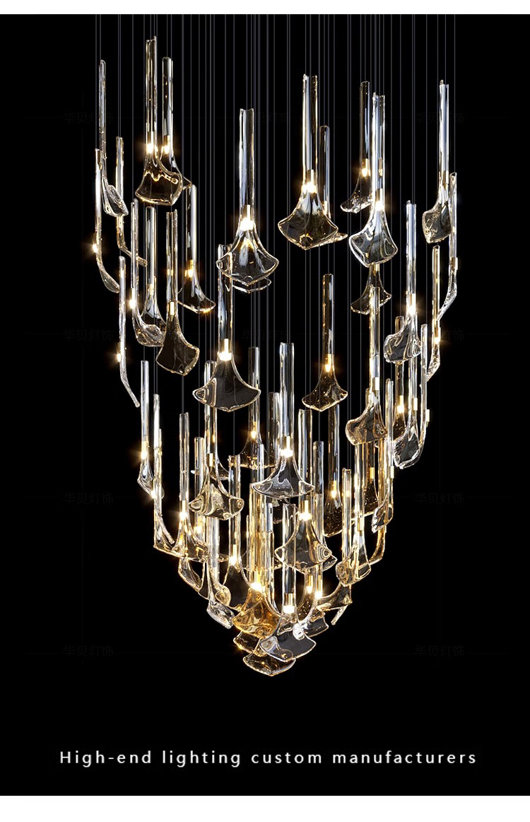 Modern Hotel Lobby Glass Chandelier Pendant Lights Villa Stairs Custom Stainless Steel Chandeliers (7)