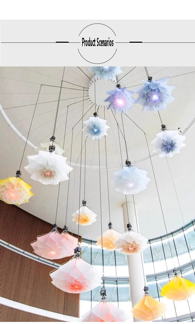 Large Electric Flowers Led Open and Close Lighting Automatically Mechanical Kinetic Lifting Flower Electrical Chandelier (7)