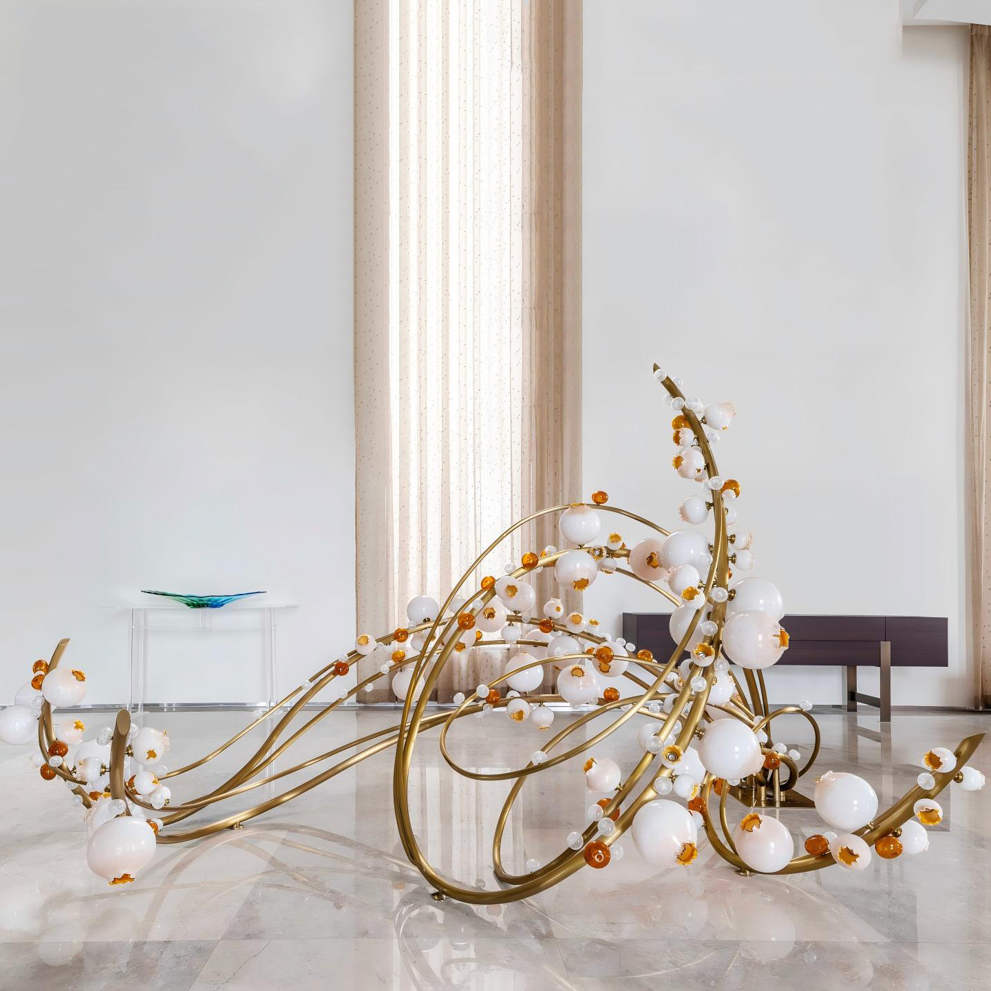 Engineering Decoration Hotel Lobby Villa Hall Modern Minimalist Glass Stainless Steel Custom Chandelier Pendant Light