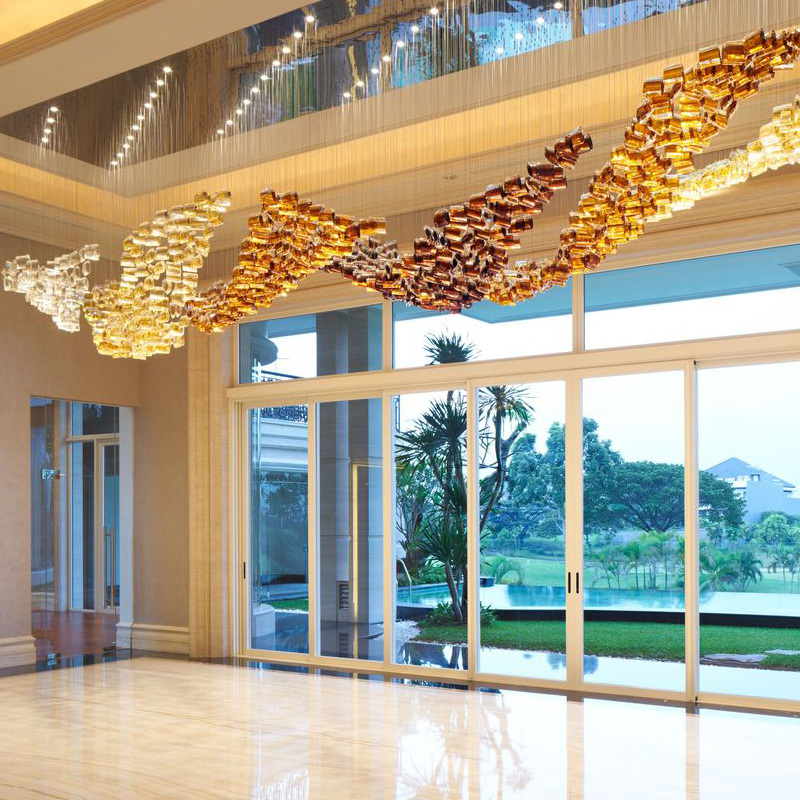 Custom Project Banquet Hall Hanging Pendant Light Large Luxury Modern Hotel Glass Ceiling Chandelier Lamp