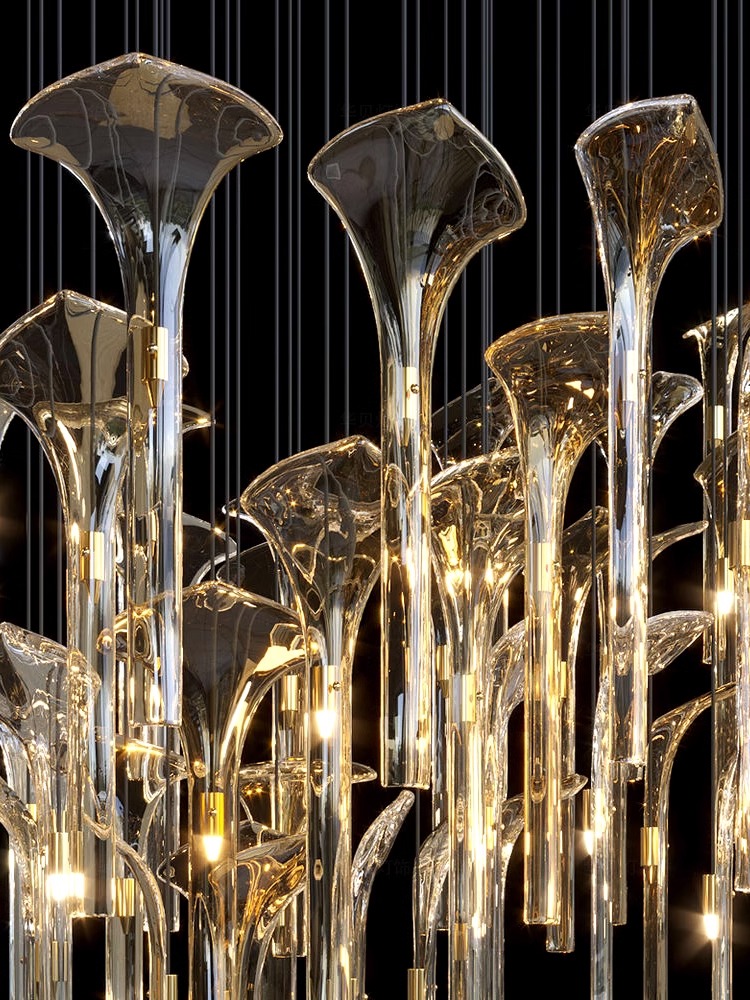 Modern Hotel Lobby Glass Chandelier Pendant Lights Villa Stairs Custom Stainless Steel Chandeliers (12)