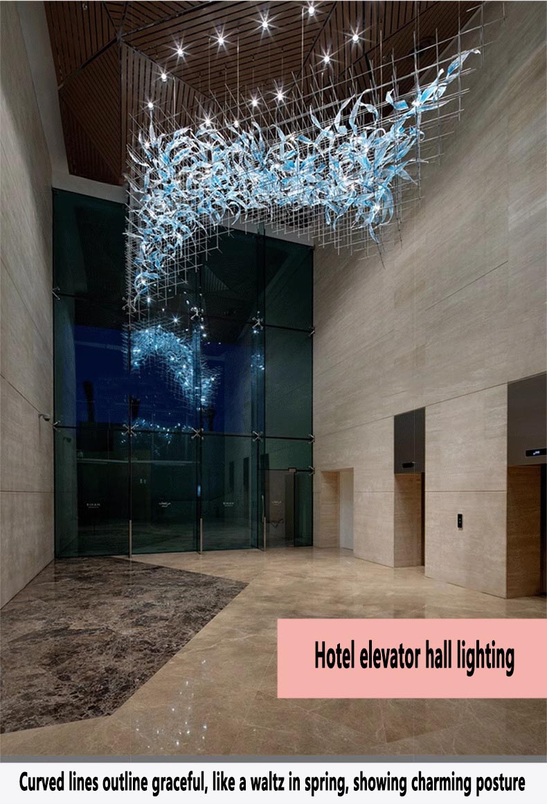 Modern Project Design Staircase Banquet Hall Hotel Lobby Modern Project Non-standard Custom Hotel Hand Blown Glass Chandeliers (7)
