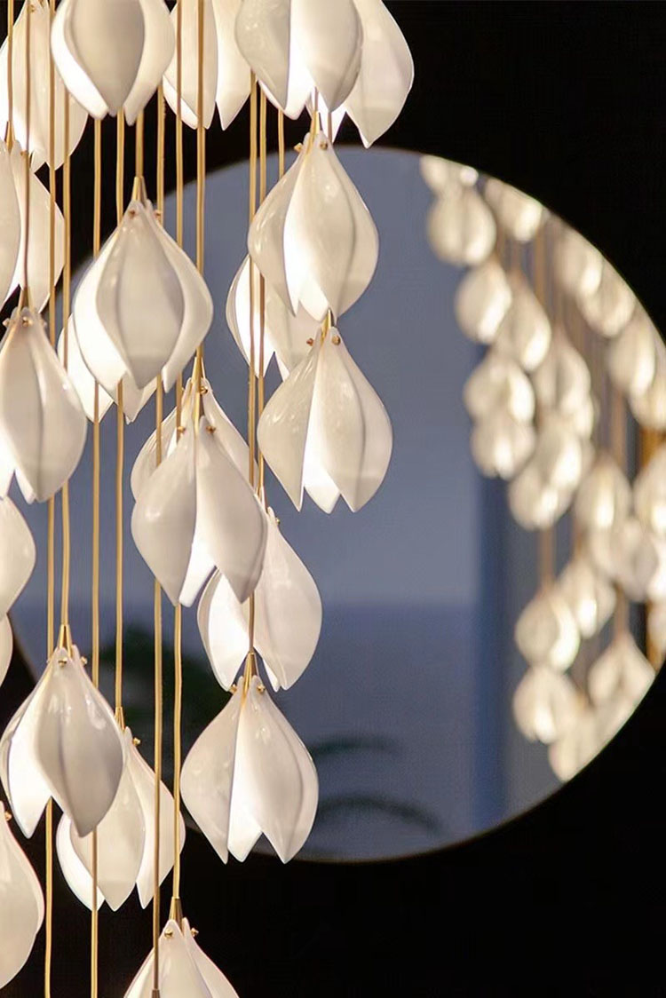 Creative Glass Ceramic Chandelier Villa Spiral Staircase Hotel Lobby Engineering Living Room Oval Shape Pendant Light