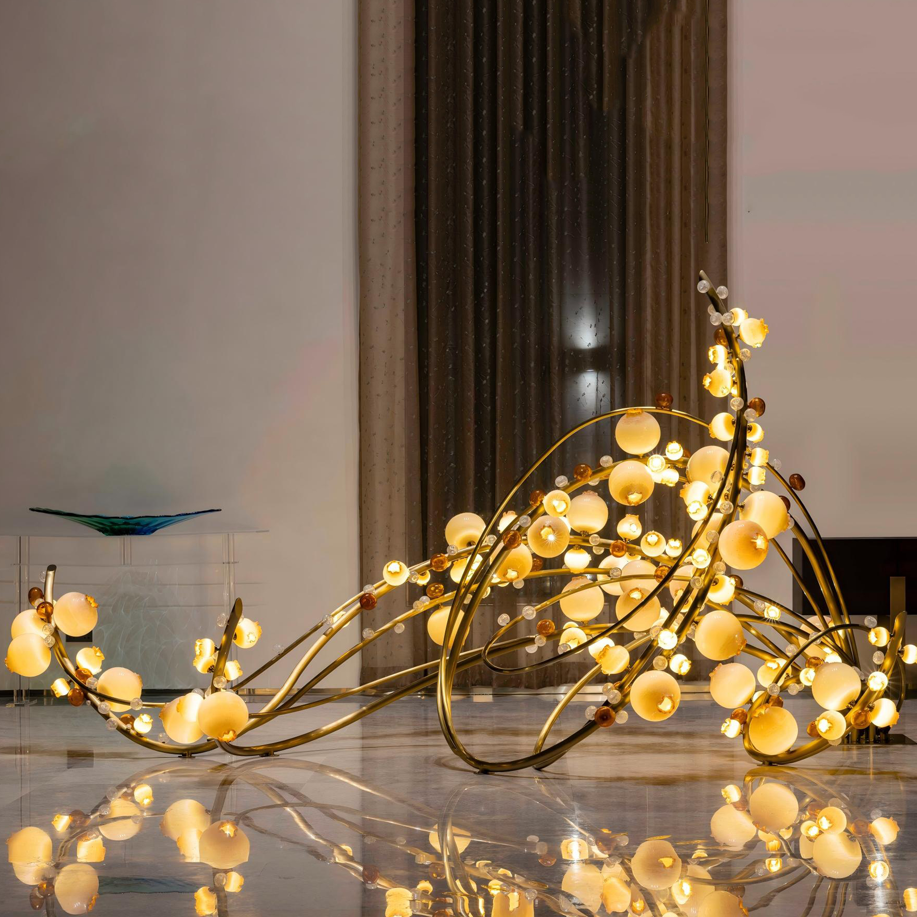 Engineering Decoration Hotel Lobby Villa Hall Modern Minimalist Glass Stainless Steel Custom Chandelier Pendant Light