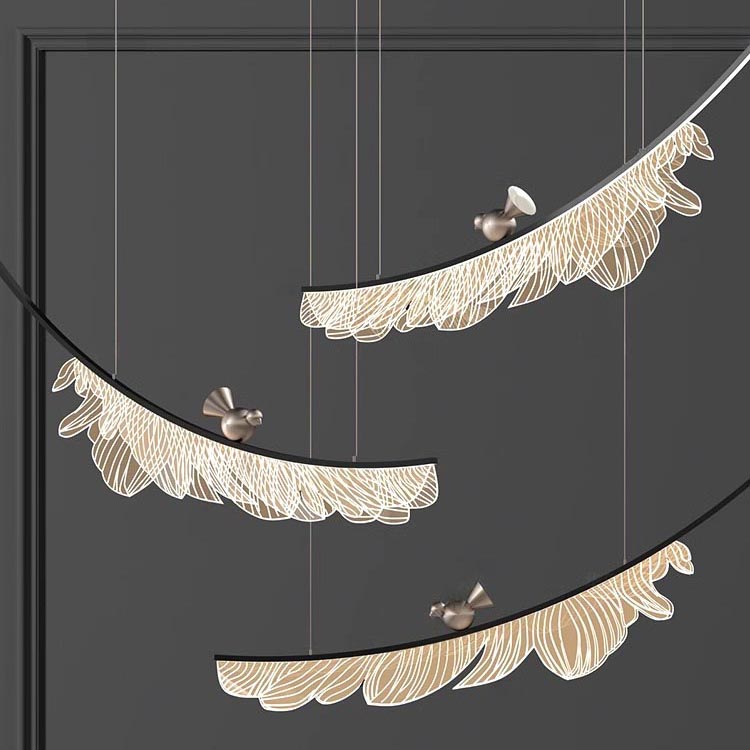 Hotel Lobby Glass Leaf Chandelier Villa Banquet Hall Art Glass Custom Lamps Chandeliers Pendant Lighting