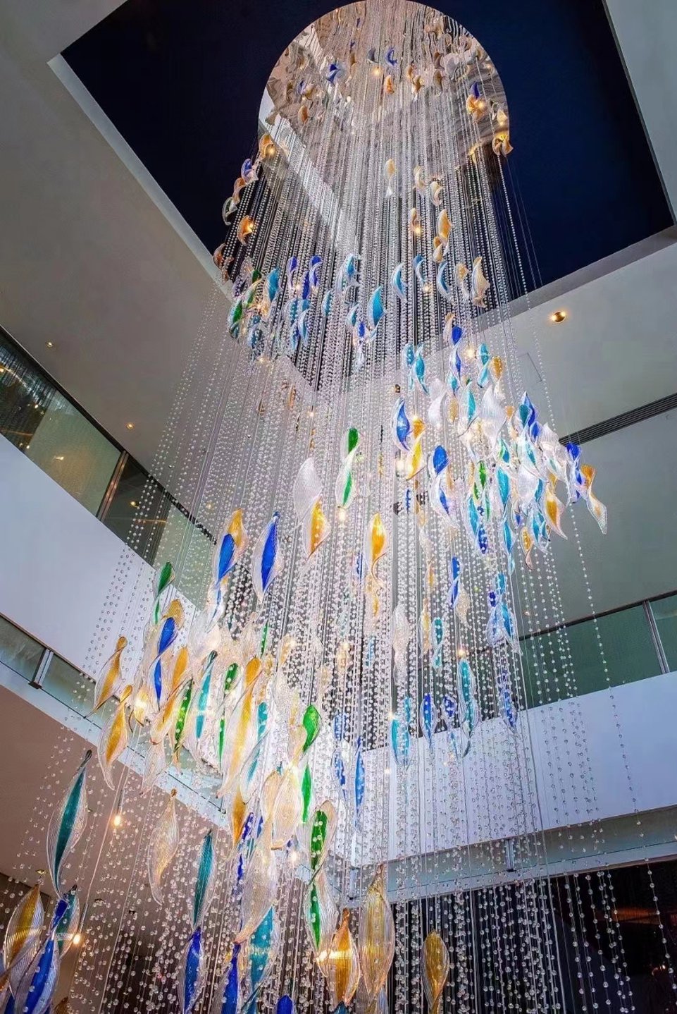 Contemporary Indoor Decoration LED Lighting Hall Hotel Lobby Bespoke Glass Ceiling Led Chandelier