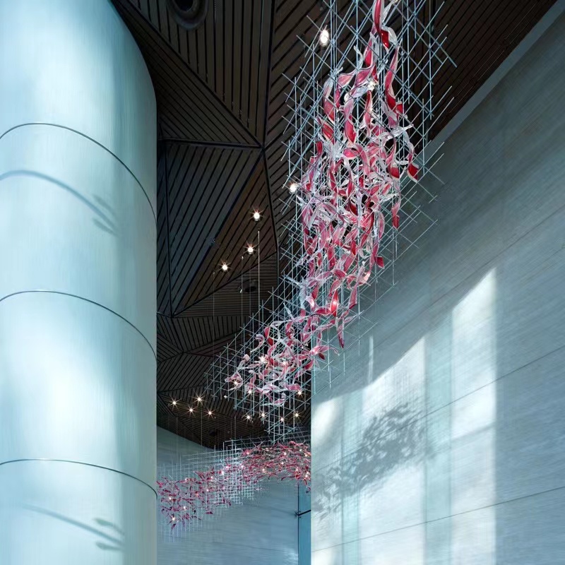 Modern Project Design Staircase Banquet Hall Hotel Lobby Modern Project Non-standard Custom Hotel Hand Blown Glass Chandeliers