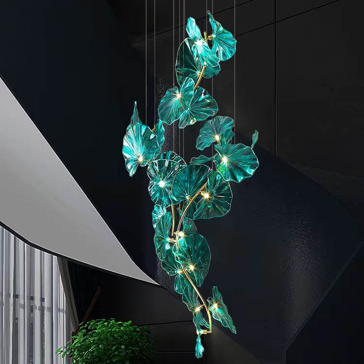 Customized Chandeliers Contemporary Glass White Lotus Leaves LED Hanging Pendant Light