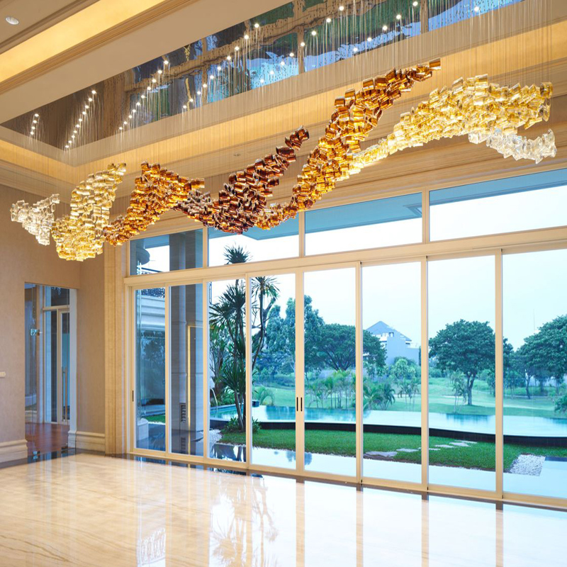 Custom Project Banquet Hall Hanging Pendant Light Large Luxury Modern Hotel Glass Ceiling Chandelier Lamp