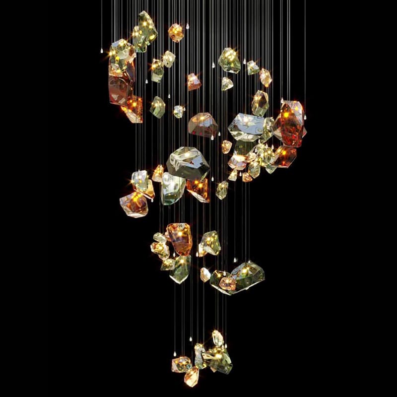 Custom Project Hanging Light Luxury Modern Glass Ceiling Chandeliers Pendant Lighting Hotel Banquet Hall Stairs Lamp