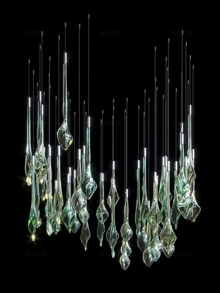 Modern Hotel Lobby Glass Chandelier Pendant Lights Villa Stairs Custom Stainless Steel Chandeliers (9)