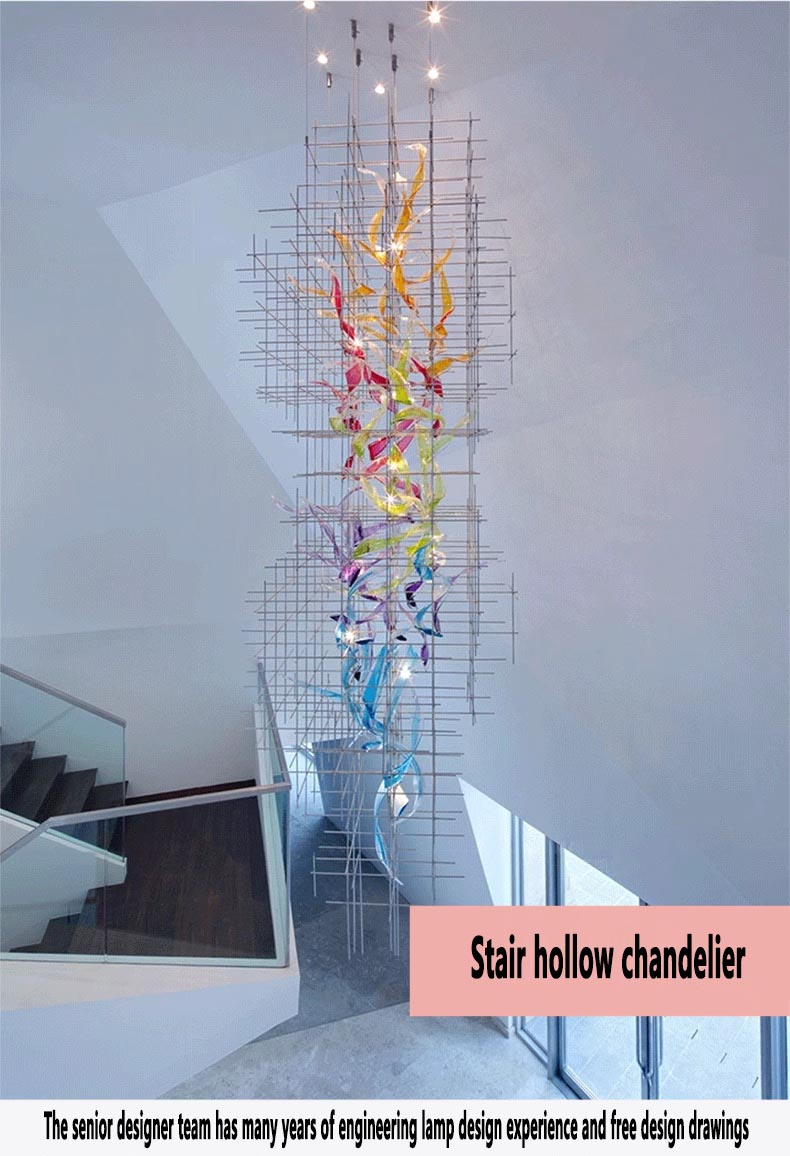 Modern Project Design Staircase Banquet Hall Hotel Lobby Modern Project Non-standard Custom Hotel Hand Blown Glass Chandeliers (8)