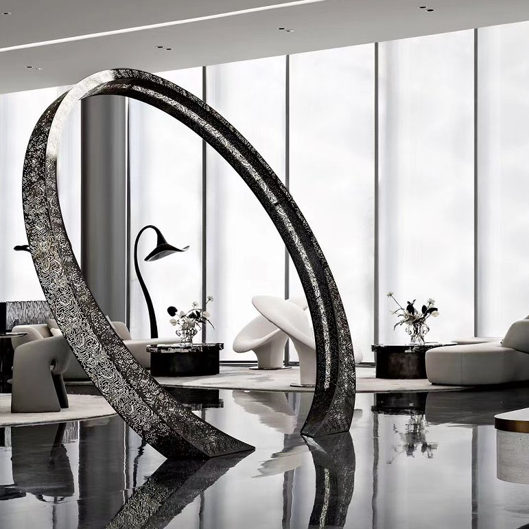Circular stainless steel decorative lighting fixture for the hotel lobby