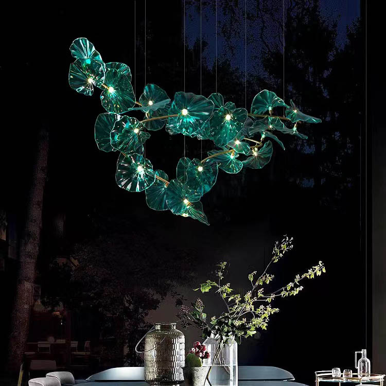 Customized Chandeliers Contemporary Glass White Lotus Leaves LED Hanging Pendant Light