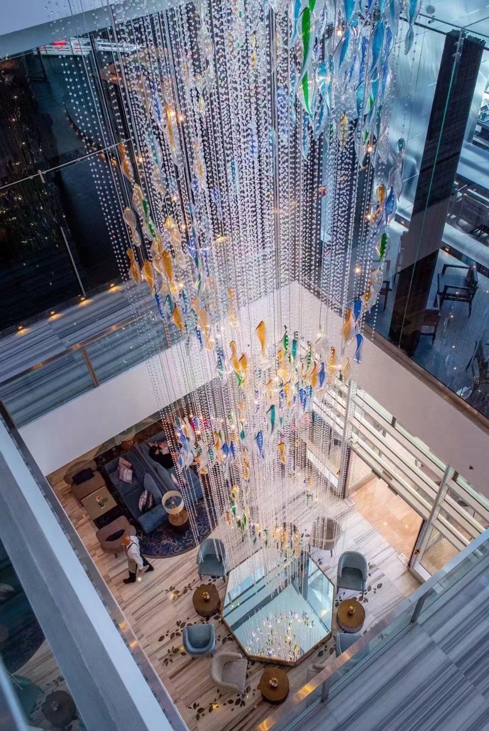 Contemporary Indoor Decoration LED Lighting Hall Hotel Lobby Bespoke Glass Ceiling Led Chandelier