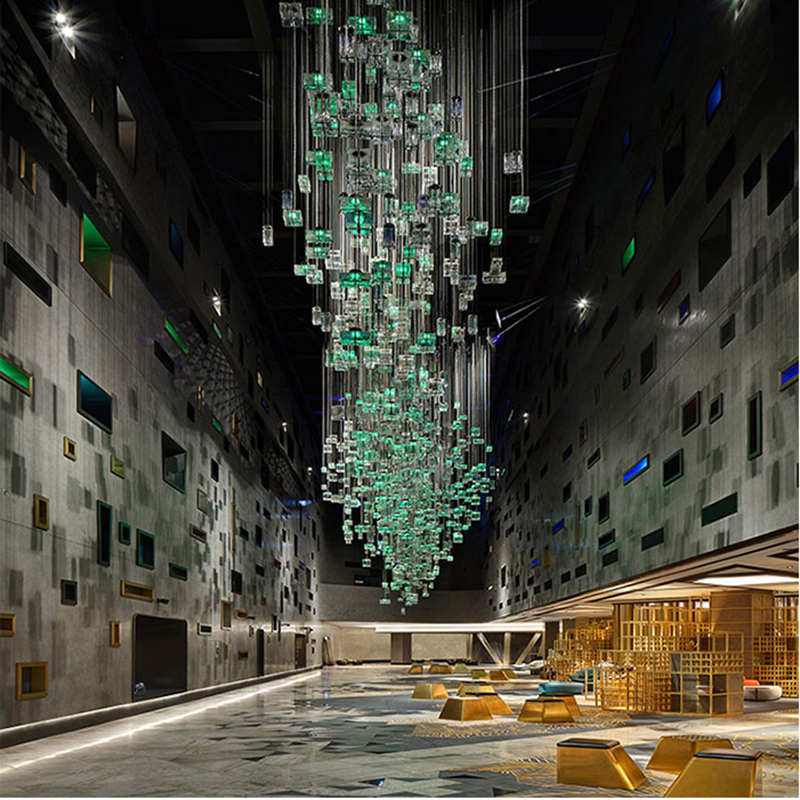 Large Luxury Villa Customization Project RGB Lighting Crystal Square Hotel Lobby Designer Chandelier (8)