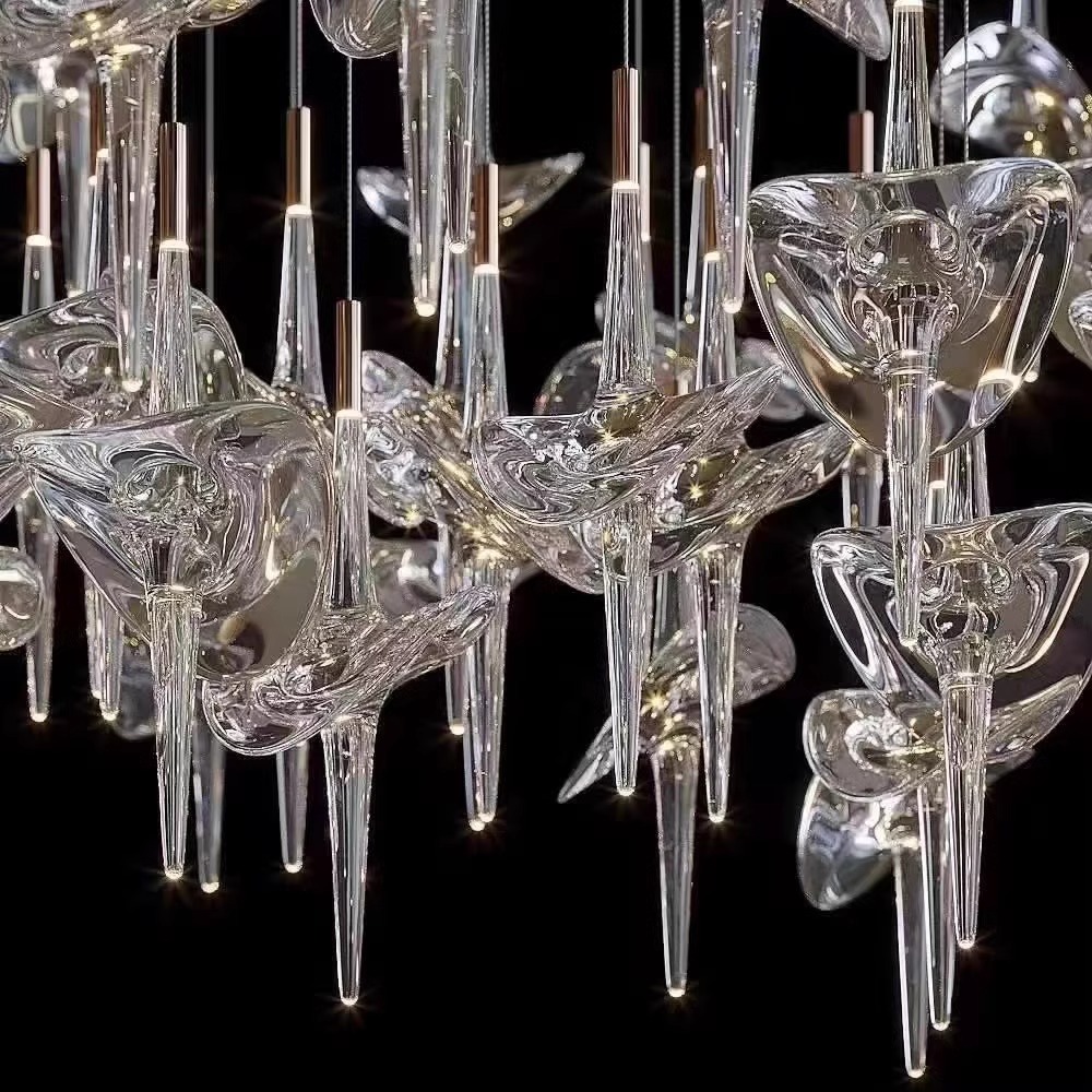 Custom Large Project LED Blown Glass Chandelier Fantasy Clear Spaceship Modern Hotel Lobby Villa Pendant Light
